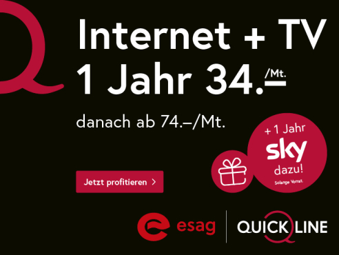 Quickline Internet + TV 1 Jahr für 34 Franken.